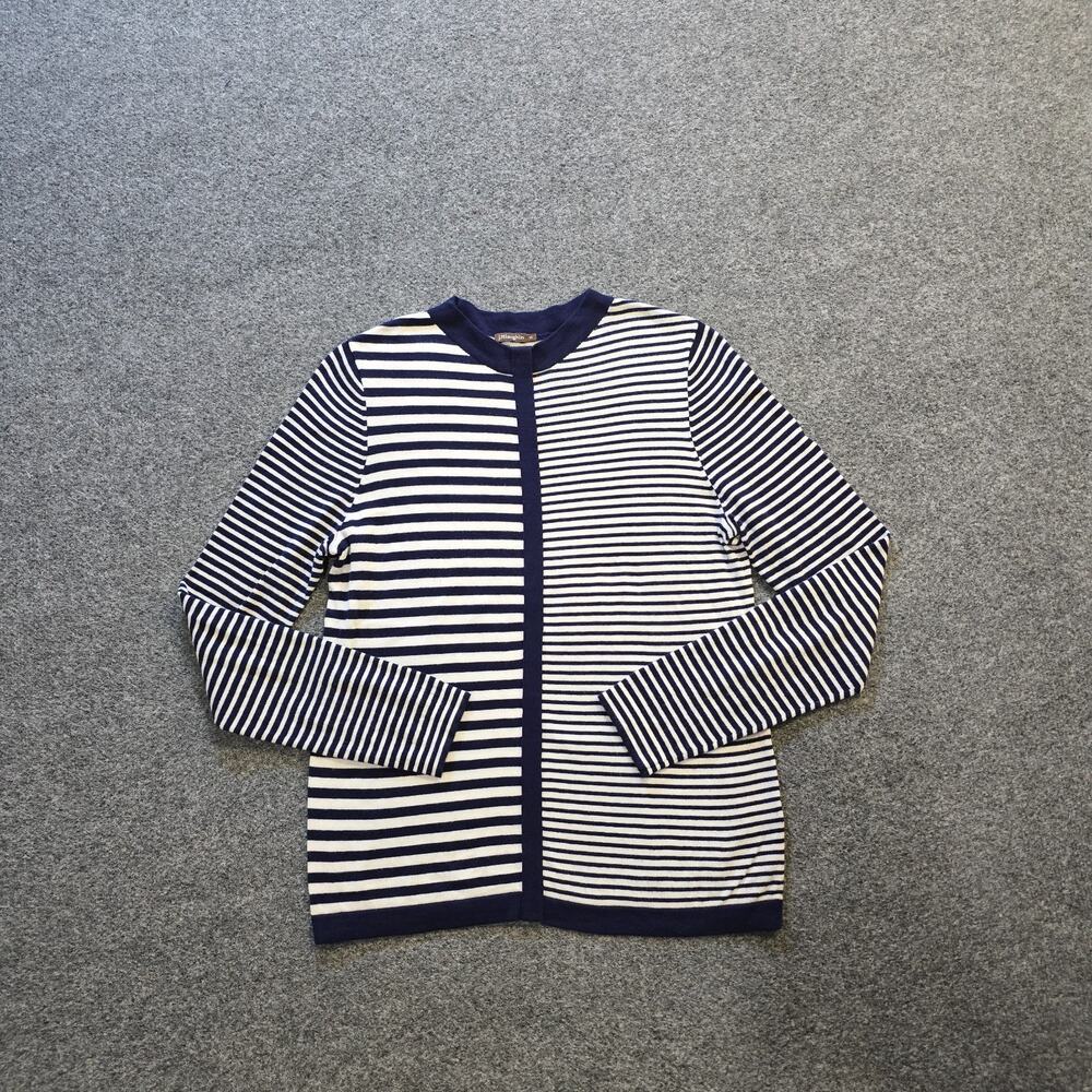 J McLaughlin Sweater Womens Size Medium Blue White Striped Cashmere Blend Casual